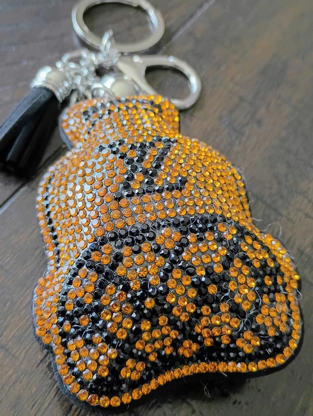 New Embellished Orange and Black Crystal Keychain Charm